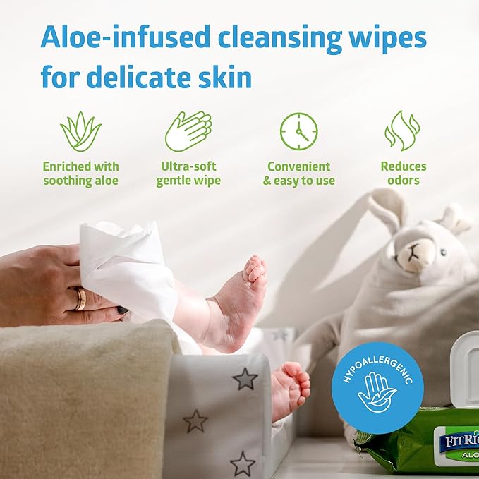Medline FitRight Aloe Personal Cleansing Cloth Wipes, Scented, Pack of 48, 8 x 10 inch Adult Large Incontinence Wipes