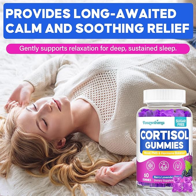 Cortisol Supplement for Women, Cortisol Reducer with Ashwagandha, Myo-Inositol, GABA & Saffron, Stress Relief, Calm, Sleep Support, Hormone Balance & PMS Support, Sugar Free Vegan Gummies, 180 Count
