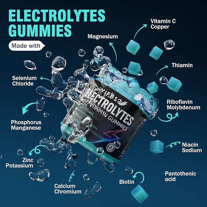 VIFSSG Electrolytes Gummies No Sugar, 120 Chewable Electrolyte Gummies with 6 Electrolytes for Runners and Endurance Sports, Refreshing Blue Raspberry, Hydration Electrolyte Chews, 1 Pack