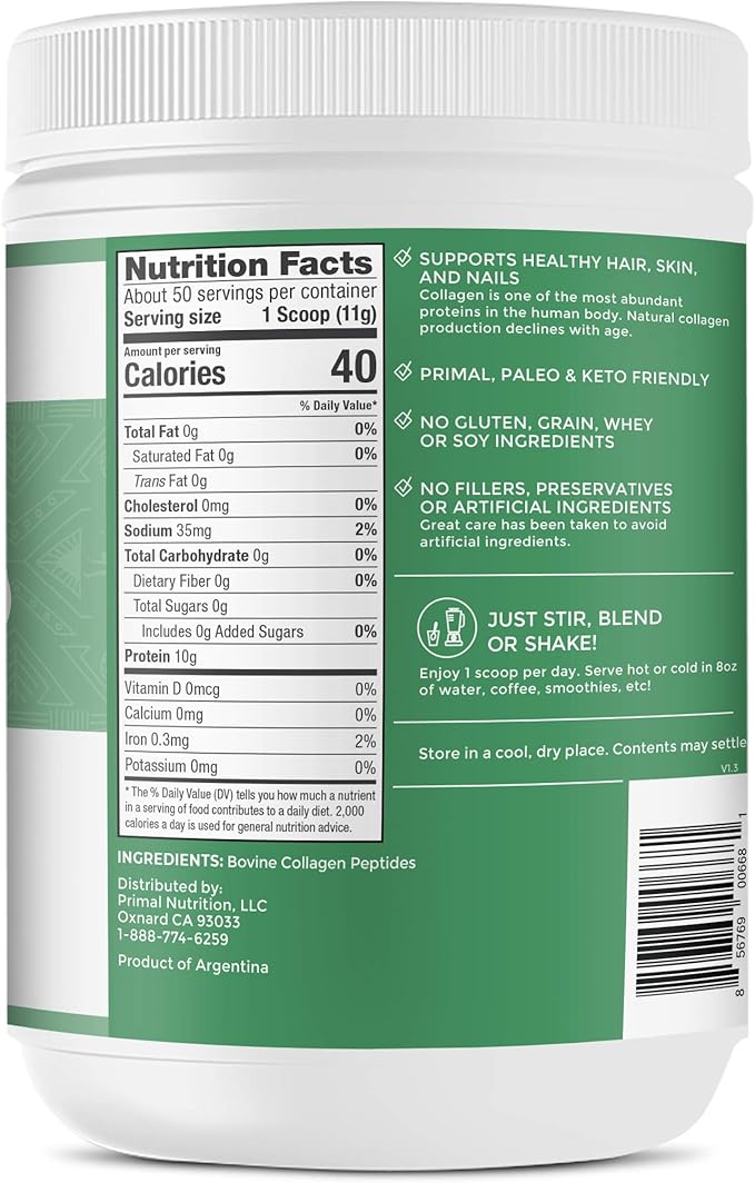 Primal Kitchen Collagen Peptides,Unflavored Collagen Powder,1.2 Pounds,(Pack of 2)