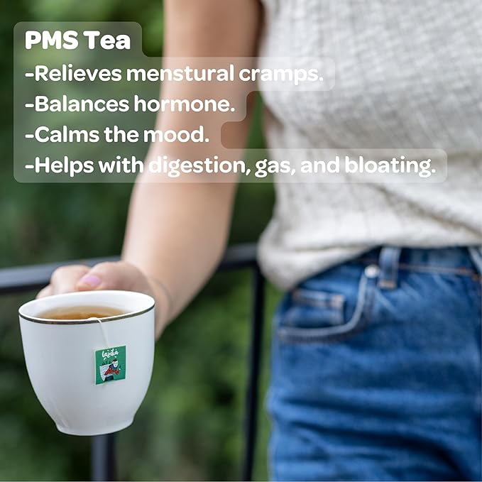 Lazika PMS Tea for Hormone Balance, Herbal Tea for Healthy Menstural Cycle, 20 Pyramid Teabags, Period Relief and PMS Support for Women, Caffeine Free, Chamomile, Fennel