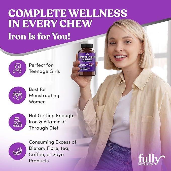 Iron Gummies Supplements for Adults (Women, Men) and Kids – Grape Flavor- Supports Anemia, Energy and Focus Levels – 200 Count