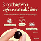 CHERRIE Vaginal Probiotic Gummies for Women, Balanced pH, Healthy Odor, Yeast Balance & Flora Support, Bloating Relief, Gut Health, Mixed Berry Flavor, 60 Count