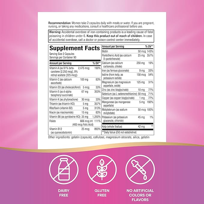 Nature's Way Prenatal Multivitamin, with Folate for Healthy Brain and Spinal Development*, Buffered Vitamin C, B-Vitamins, 180 Capsules (Packaging May Vary)