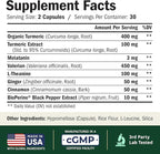 Melatonin 3mg Sleep Aid with L-Theanine & Valerian Root – Turmeric Curcumin Supplement with Ginger & Black Pepper – Organic Turmeric Supplement for Sleep, Calm and Stress Relief Support – 60 Capsules