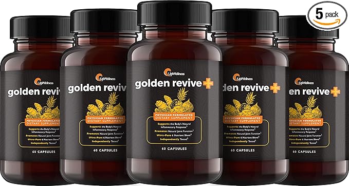 UpWellness Golden Revive + Joint Support Supplement Featuring Turmeric with Black Pepper, Quercetin, and Magnesium- Turmeric Boswellia Supplement - 6 Active Ingredients - 60 Capsules, 5 Pack