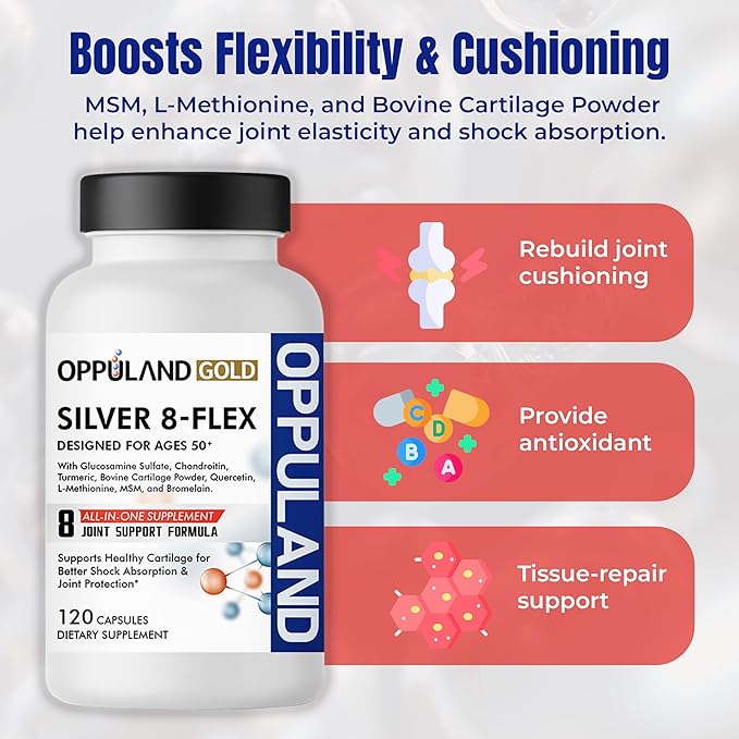 Silver 8 Flex - Joint Support Supplement for Men & Women - Glucosamine Chondroitin MSM Complex for Knee Hip and Movement Health - Nutritional Advanced Formula for Ages 50+ - 120 Capsules