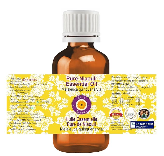 Deve Herbes Pure Niaouli Essential Oil (Melaleuca quinquenervia) Steam Distilled 50ml (1.69 oz)