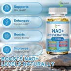 11-in-1 NAD Supplement with Resveratrol, CoQ10, Quercetin, Collagen, Grape Seed for Cellular Energy, Mental Focus & Antioxidant Support - NAD Supplement for Women & Men, 120 Soft Capsules