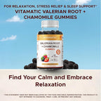 Vitamatic Valerian Root & Chamomile Gummies – Plant-Based Botanical Extract – Mixed Berry Flavor – Vegan, Non-GMO, Gluten-Free – Herbal Supplement – 60 Count (120 Count)