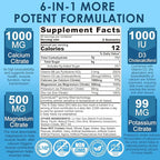 Calcium Citrate Vitamin D3 1000IU Gummies for Women & Men, Sugar Free Bone Health Complex with Calcium, Magnesium, Zinc Potassium & B6, High Absorption, Teeth, Leg Cramp & Nerve Health, Vegan, 60Cts