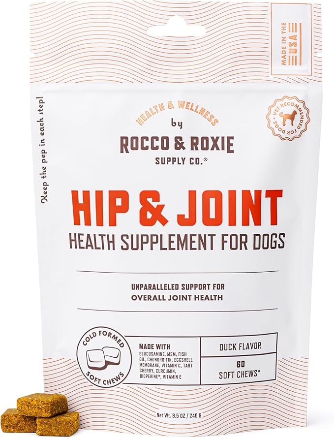 Rocco & Roxie Joint Supplement for Dogs, Glucosamine Hip and Joint Chews, Dog Joint Supplement Large & Small Breed, Senior Dog Vitamins to Support Mobility, Chondroitin, MSM, Health Supplies 60 ct