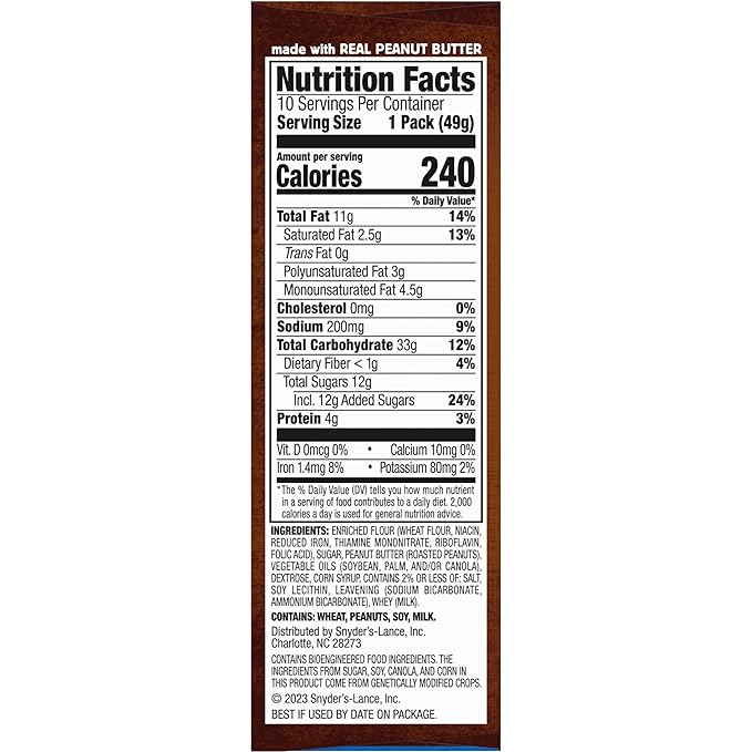 Lance Sandwich Cookies, Nekot Peanut Butter, 10 Individually Wrapped Packs, 6 Sandwiches Each