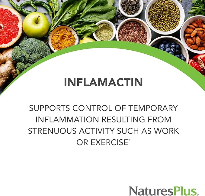 NaturesPlus Herbal Actives InflamActin - 60 Vegetarian Capsules - Herbal Supplement with Turmeric & Bromelain - Supports Adaptogenic Function - Vegan, Gluten-Free - 30 Servings