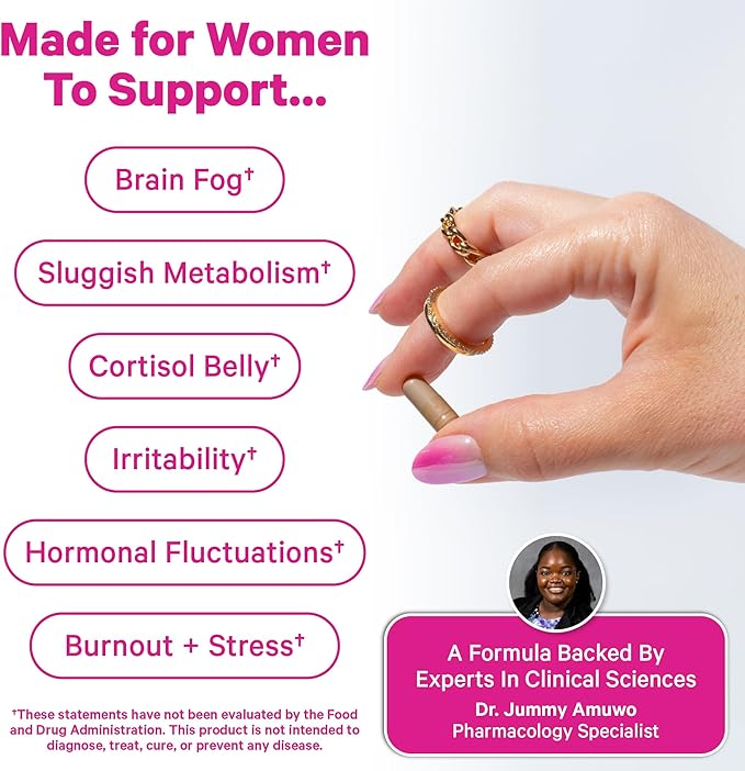Pink Stork Cortisol Probiotic for Women – Mood and Adrenal Support Supplement – Ashwagandha, Lemon Balm, Chamomile, 25 Billion CFU – Gut Health, Energy, Focus – Lower Cortisol – 30 Capsules