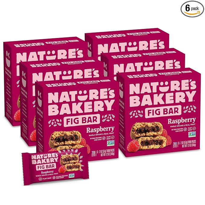 Nature’s Bakery Whole Wheat Fig Bars, Raspberry, Real Fruit, Vegan, Non-GMO, Snack bar, 6 Count (Pack of 6)
