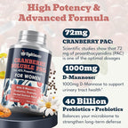 72mg PAC, Cranberry Pills for Women - Organic Cranberry Juice Extract Plus 1000mg D-Mannose, Supports Urinary Tract Health, Cranberry Supplement - 90 Capsules