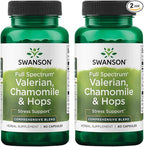 Swanson Valerian, Chamomile & Hops - Full Spectrum Herbal Supplement Promoting Relaxation & Comfort - Natural Formula Supporting Mind & Body Wellness - (60 Capsules) (2 Pack)