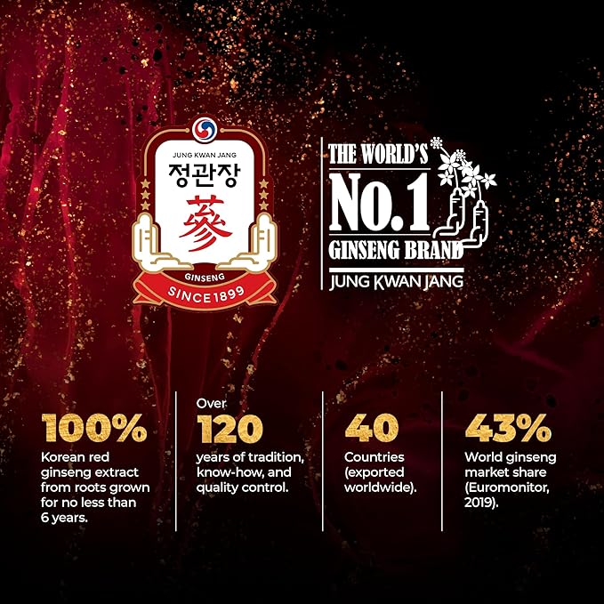 JungKwanJang Korean Red Ginseng Pure 100 - Panax Ginseng Powder Stick Supplements - Energy Boost & Immune Support - Vegan, Caffeine Free, Gluten Free & Non-GMO (Net Wt. 1.48 oz, 28 Sticks)