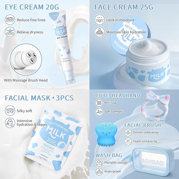 Milk Skincare Set for Kids & Teens 12PCS - Milk Skin Care for Girls Ages 8-12, Milk Extract Skincare for Beginners with Niacinamide & Hyaluronic Acid - Moisturizing Skin Kit for Daughter, Girls