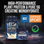 Vega Creatine Monohydrate Powder 17.6oz (100 Servings) & Vega Sport Protein & Recovery Vanilla Protein Powder 1.8lbs - Plant-Based Protein and Muscle Support