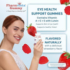 Pharmvista Eye Health Support Gummy - Vitamin A + C + E + Lutein - Gluten Free, Vegan Friendly Supplement - 60 Count