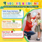 Kids Super Greens Gummies, Superfood Multivitamin for Kids, 20+ Veggie, Fruit, Vitamin, Mineral, Probiotic, Kids Vitamin Gummies for Growth, Immunity, Digestion, Picky Eater Approved, Sugar Free 2Pack