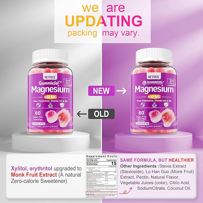 Sugar-Free Magnesium Gummies 400mg | 5-in-1 Complex Magnesium: Glycinate, Citrate, Malate, Chloride & Taurate | with Ashwagandha, Vitamin D3 & Zinc | Calm, Mood & Energy Support | Vegan, 2-Pack