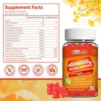 Ginkgo Biloba Gummies with Ashwagandha, Vitamin C & Magnesium - Vegan, Non-GMO, Gluten-Free - Raspberry Flavor, 60 Count