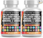 Clean Nutraceuticals Ceylon Cinnamon Capsules + Berberine Turmeric Apple Cider Vinegar Ginseng Bitter Melon Gymnema Milk Thistle Fenugreek Supplement (60 Count (Pack of 2))