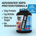 BPI Sports Whey HD Ultra Premium Protein Powder Isolate | Workout Whey Protein Powder for Men & Women for Muscle Gain | Milk Protein Concentrates | Strawberry Cake, 4.07 Pound