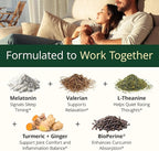 Melatonin 3mg Sleep Aid with L-Theanine & Valerian Root – Turmeric Curcumin Supplement with Ginger & Black Pepper – Organic Turmeric Supplement for Sleep, Calm and Stress Relief Support – 120 Capsules