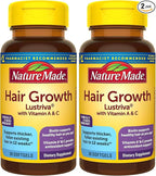 Nature Made Hair-Growth Softgels, Clinically Studied Lustriva + Biotin, Vitamin C & A, Hairs Growth Vitamins - Support Healthy Hair as You Age, 30 Softgels, 30 Day Supply, (Pack of 2)