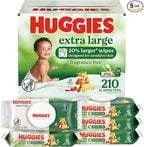 Huggies Extra Large Baby Wipes, Unscented, 5 Flip-Top Packs, 210 XL Wipes Total, Packaging May Vary