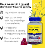 Bach RESCUE PLUS Melatonin Sleep Gummies, Natural Strawberry Flavor, Sleep Aid, Dietary Supplement, Vegan, Gluten-Free, No Artificial Flavors, Colors, 60 Count