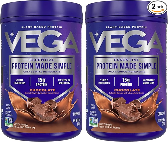 Vega Protein Made Simple - 15g Plant-Based Pea Protein, Chocolate, 10 Servings, No Artificial Sweeteners or Gums, Non-GMO[Stevia, Gluten & Dairy Free] 9.6oz (Packaging May Vary) (Pack of 2)