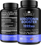 Natural Serotonin Supplement - Made in USA Manganese Serotonin & Cortisol Manager - Serotonin Booster Vitamin Supplement for Women with 5-HTP Vitamin B6 B12 GABA L Theanine L Tryptophan - 60 Capsules
