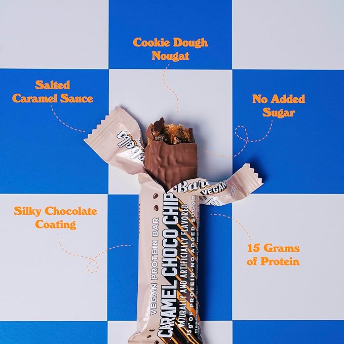 Barebells Vegan Protein Bars Caramel Choco Chip, Plant Based with High Protein - Chocolate Protein Bars - Perfect on The Go Protein Snack & Breakfast Bars 12 Count (Pack of 1)