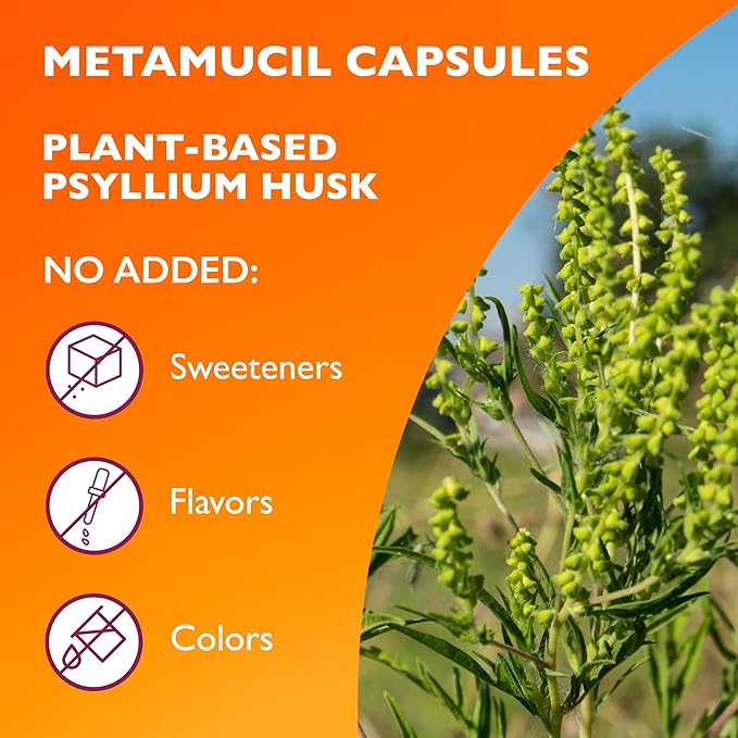 Metamucil, Psyllium Husk Capsules, 300 Capsules, 3-in-1 Fiber Supplement, Daily Psyllium Husk Fiber Capsules Help Support Digestive Health by Promoting Regularity*, Help Supplement Daily Fiber Intake