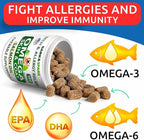 Omega 3 for Dogs and Cats - 180 Fish Oil Treats for Dog Shedding, Skin Allergy, Itch Relief, Hot Spots Treatment - Joint Health - Skin and Coat Supplement - EPA & DHA Fatty Acids - Salmon Oil - Bacon