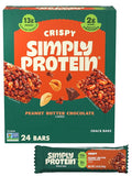 Simply Protein - Peanut Butter Chocolate Crispy Bars - Plant Based Protein Bars - Low Carb, Low Sugar, High Fiber - 13g Protein, 2g Sugar, 7g Fiber - Vegan, Gluten Free, Non GMO, Kosher - 24 Bars