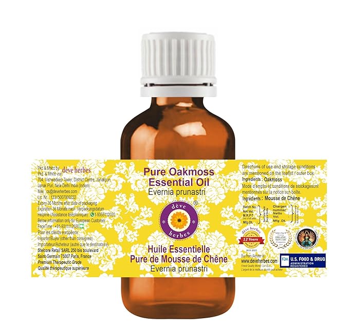 dève herbes Pure Oakmoss Essential Oil (Evernia prunastri) 100% Therapeutic Grade Steam Distilled for Personal Care (Pack of Two) 100ml X 2 (6.76 oz)