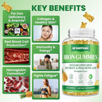 Iron Gummies with Multivitamin, Iron Supplement Gummies for Women & Men with Vitamin B Complex & C, Folate for Kids & Adults - Blood Builder, Energy, Iron Deficiency & Anemia Support Pineapple 120 ct