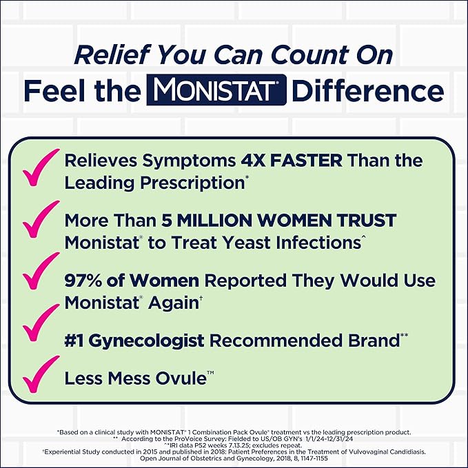 Monistat 3-Day Yeast Infection Treatment for Women, 3 Miconazole Vaginal Suppositories & External Itch Relief Cream (9g Tube) Combo Pack