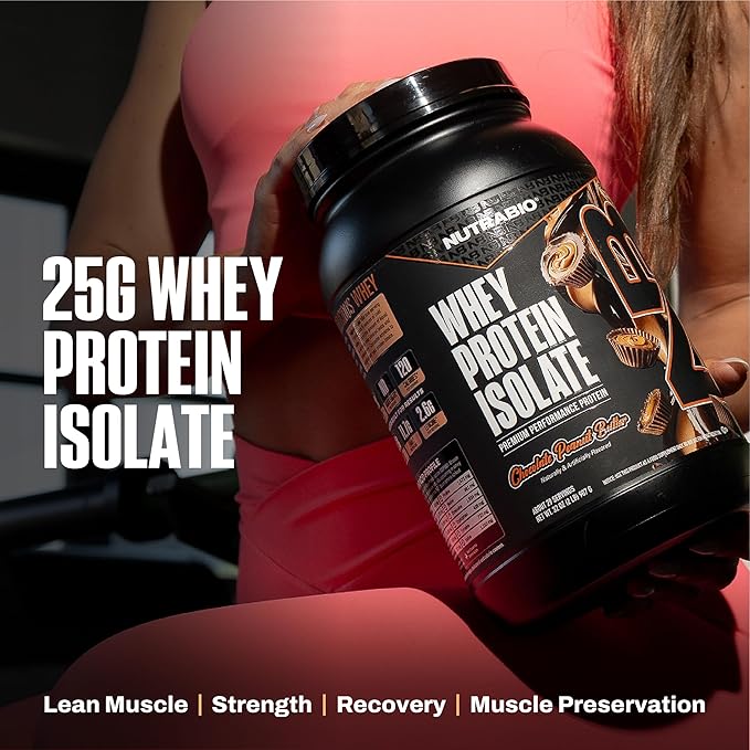 NutraBio 100% Whey Protein Isolate Protein Powder, 25g Protein with Complete Amino Acid Profile, Non-GMO, Soy & Gluten Free, Low Carb, Low Calorie Whey Protein Powder, Chocolate Peanut Butter, 2 Lbs