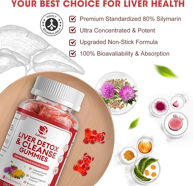 2 Pack Lukaree Liver Cleanse Detox & Repair Gummies | Sugar-Free Milk Thistle Supplement w/Artichok & L-Glutathione - Ultra-Concentrated Herbal Liver Support for Men & Women -Vegan,60 Count