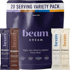 Beam Dream Sleep Powder – Sleep Aid for Adults with Melatonin, Magnesium, L-Theanine, Reishi Mushroom & Apigenin Sleep Supplement, Sleepy Cocoa Bedtime Drink Mix, Variety Pack, 20 Servings