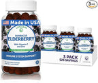 Lunakai USA Made Black Sambucus Elderberry Gummies for Adults & Kids with Vitamin C & Zinc - Immune Support, Antioxidants, Non-GMO, 3 Pack