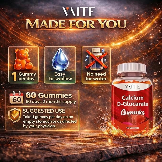 Calcium D-Glucarate Gummies 1000mg - CDG Cleanse Supplement for Men and Women, Hormone Metabolism Balance & Menopause Supports, Non-GMO, Vegan, Gluten Free, Soy Free Supplements, 60 Gummy Chewables