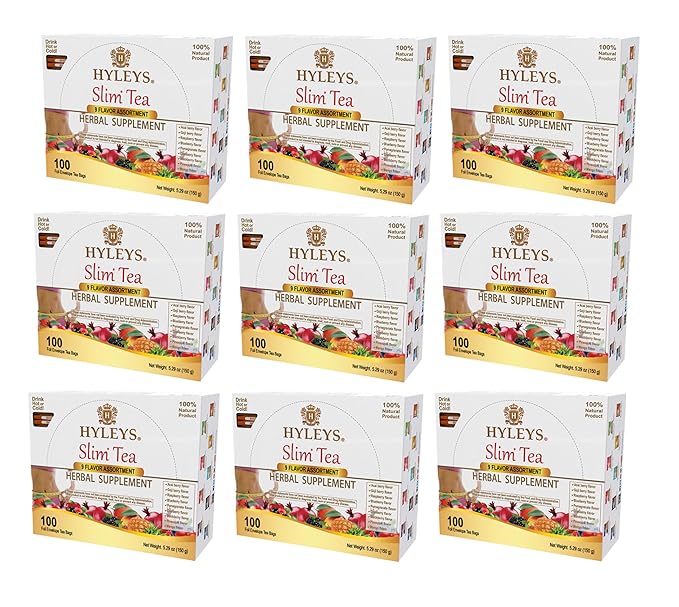 HYLEYS Slim Tea 9 Flavor Assortment 100 Ct - Weight Loss Herbal Supplement Cleanse and Detox - 100 Tea Bags (9 Pack) - Herbal Tea Variety Pack